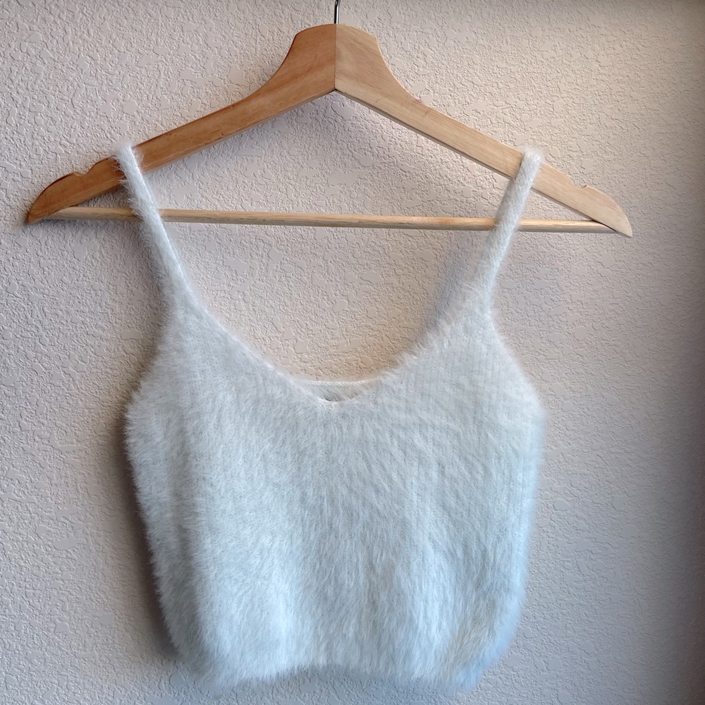 Sky blue faux fur tank top